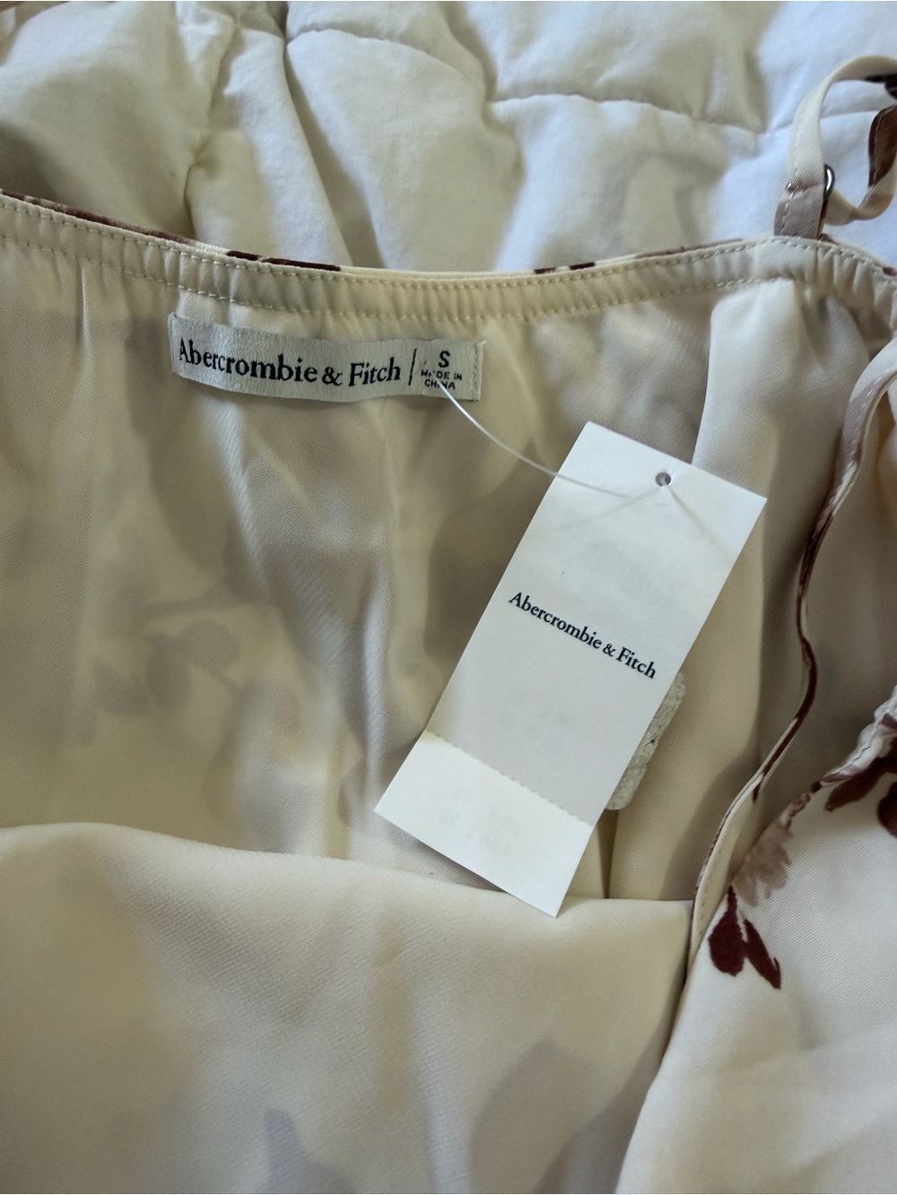 Abercrombie & Fitch Cream Floral Satin Cami with Brown Print - Picture 2 of 2